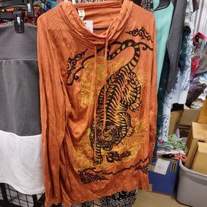 Orange pullover hooded long-sleeve top from Zig Zag Asian Collection size XL